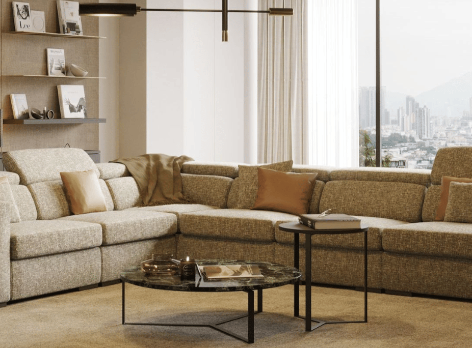 salón con sofá esquinero gold