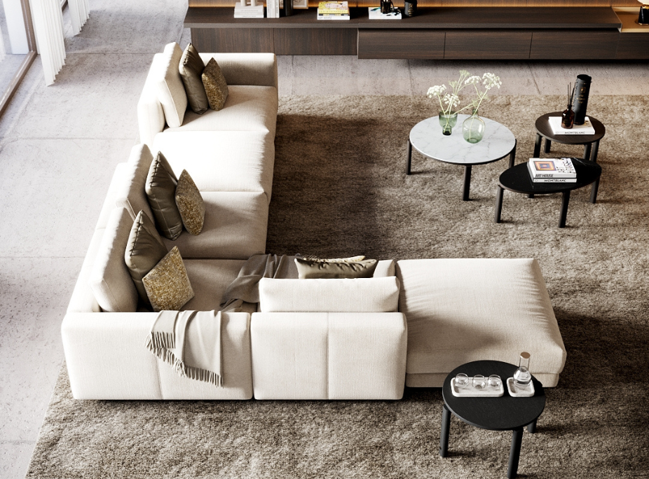 Dicas de decoração para escolher o sofá ideal para a sua sala de estar com Sofá Modular Montreal, Mesas de Apoio Tasos e Mesa de Centro Tasos Oval
