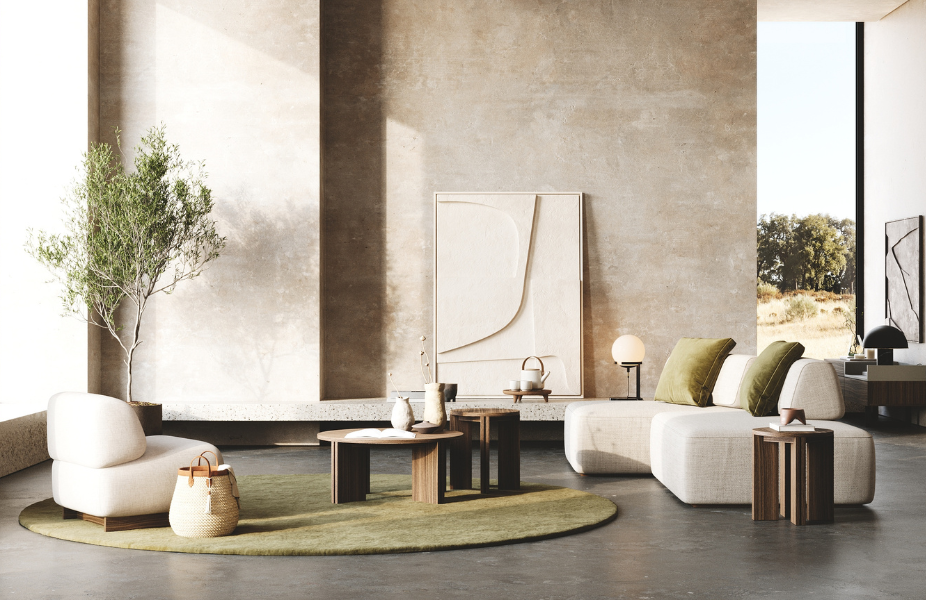 Tendencias de decoración de 2026 en un salón biofílico