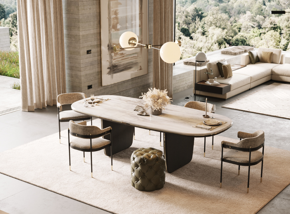 decoracíon de salón comedor con alfombras