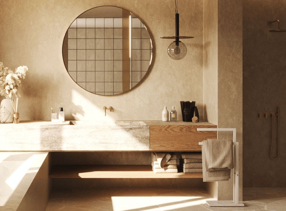 cuarto de baño con toallero thor, acessorios de baño y juego de toallas laskasas home